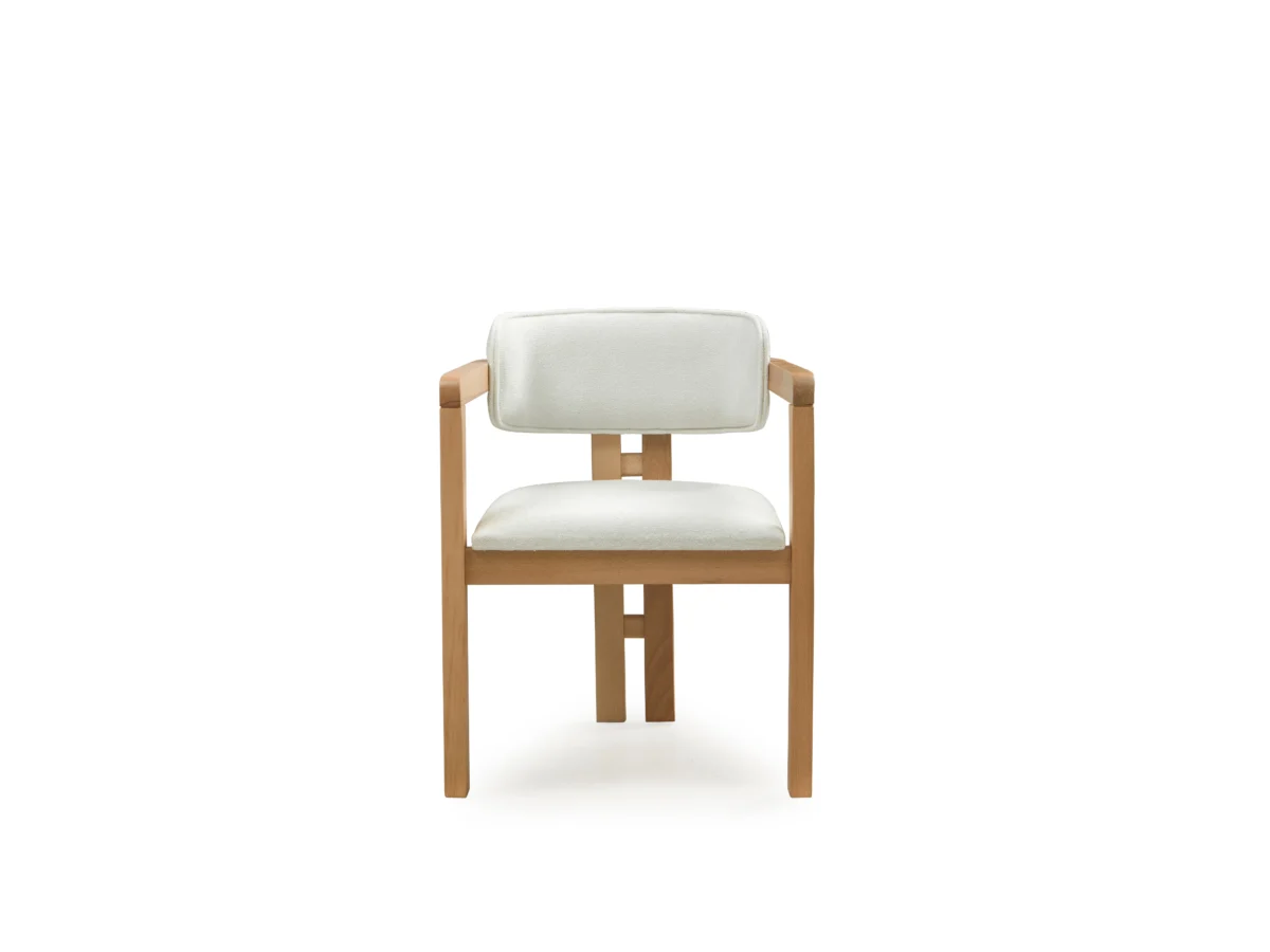 Milano Dining Chair – Beige Boucle Fabric – Wooden Legs