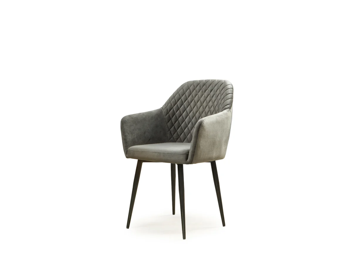 Maya Dining Chair – Grey Velvet Fabric – Black Metal Legs