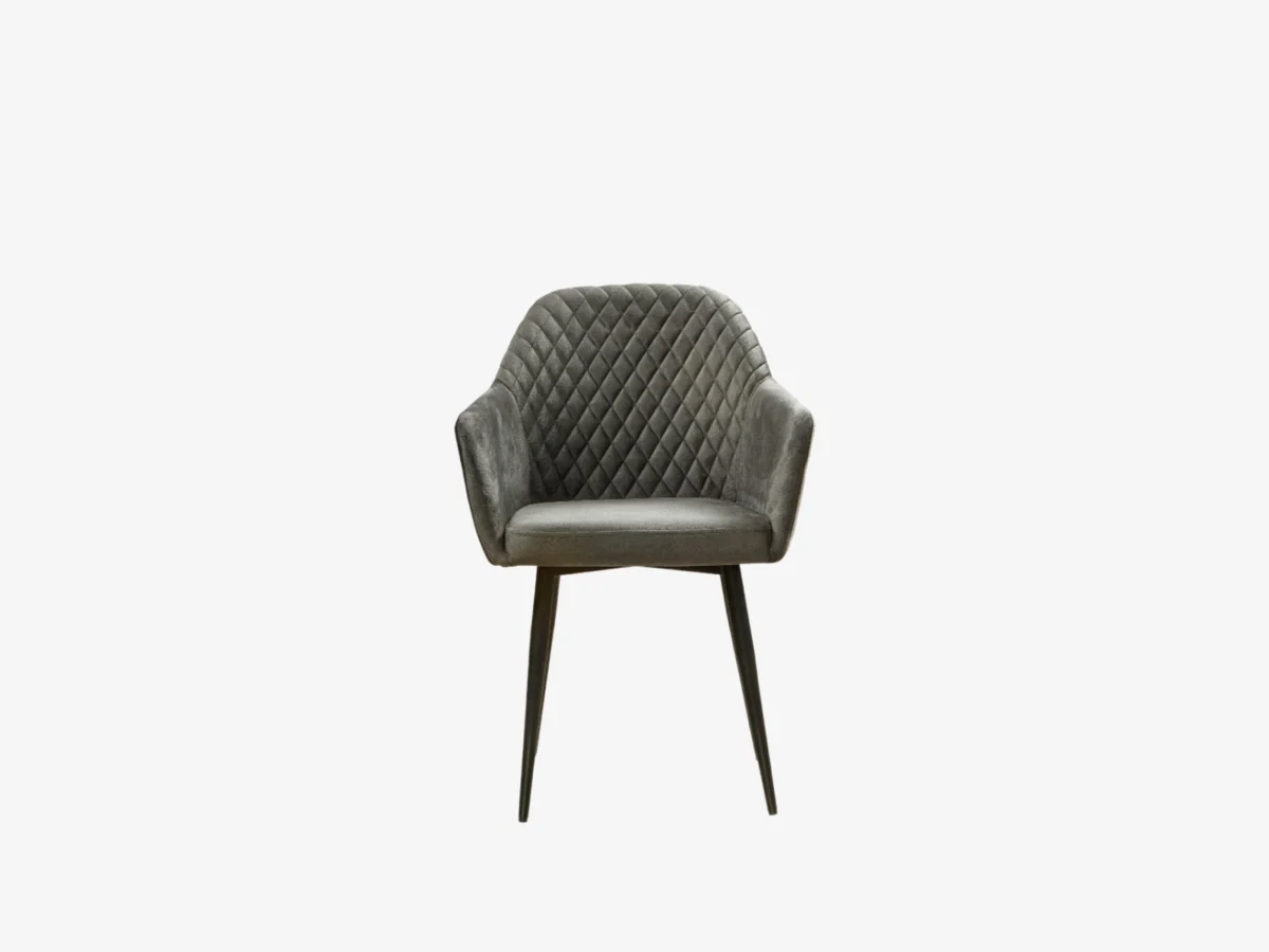 Maya Dining Chair – Grey Velvet Fabric – Black Metal Legs