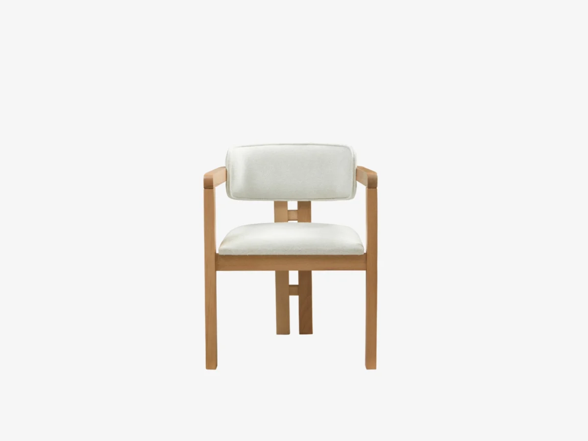 Milano Dining Chair – Beige Boucle Fabric – Wooden Legs