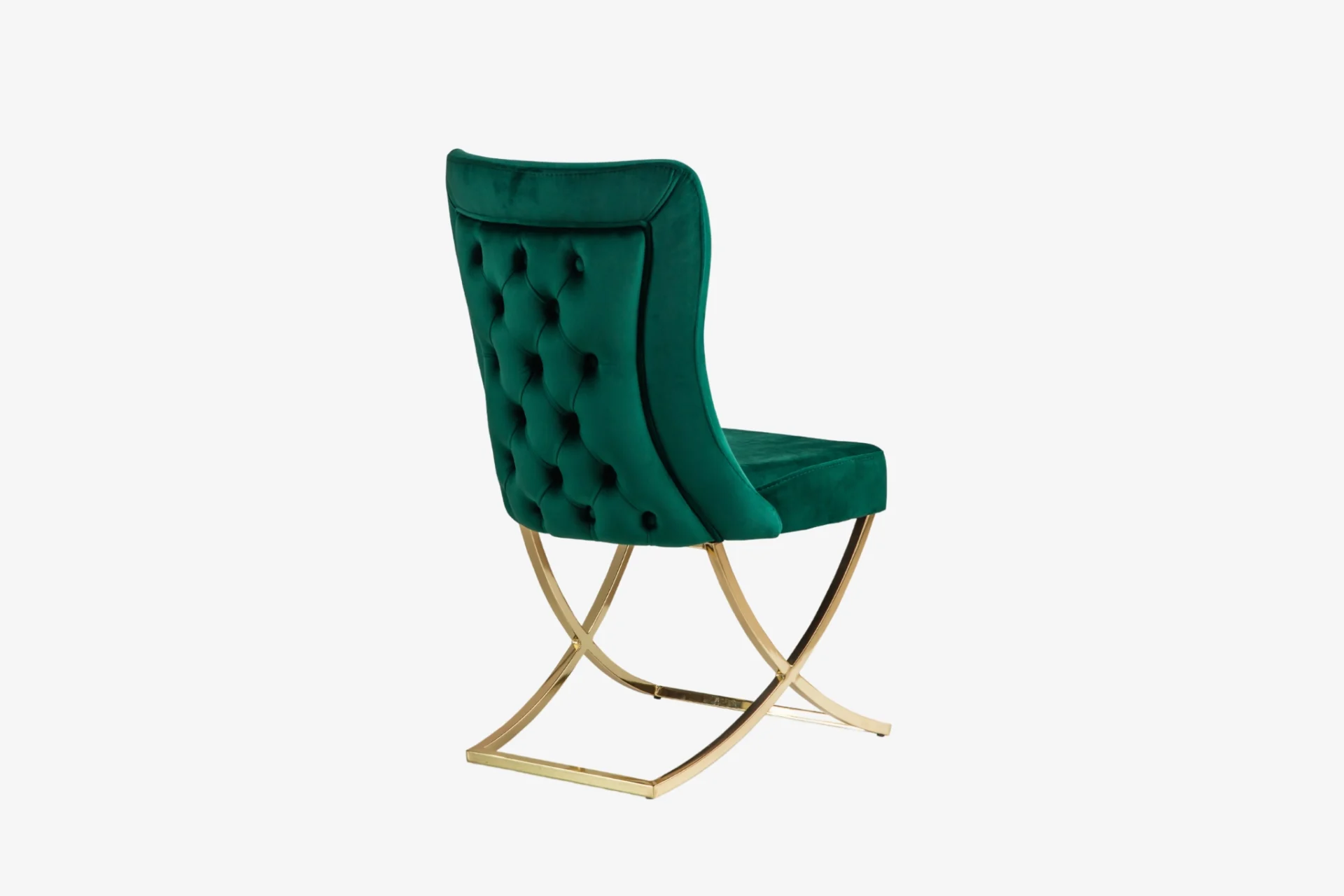 Royal Dining Chairs – (2 Chairs Set) – Green Velvet - Gold Metal Legs - Image 3