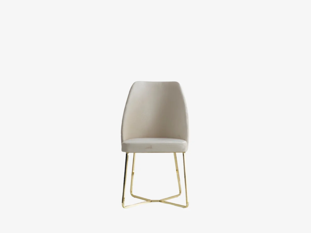 Star Dining Chair – Beige Velvet Fabric – Gold Metal Legs